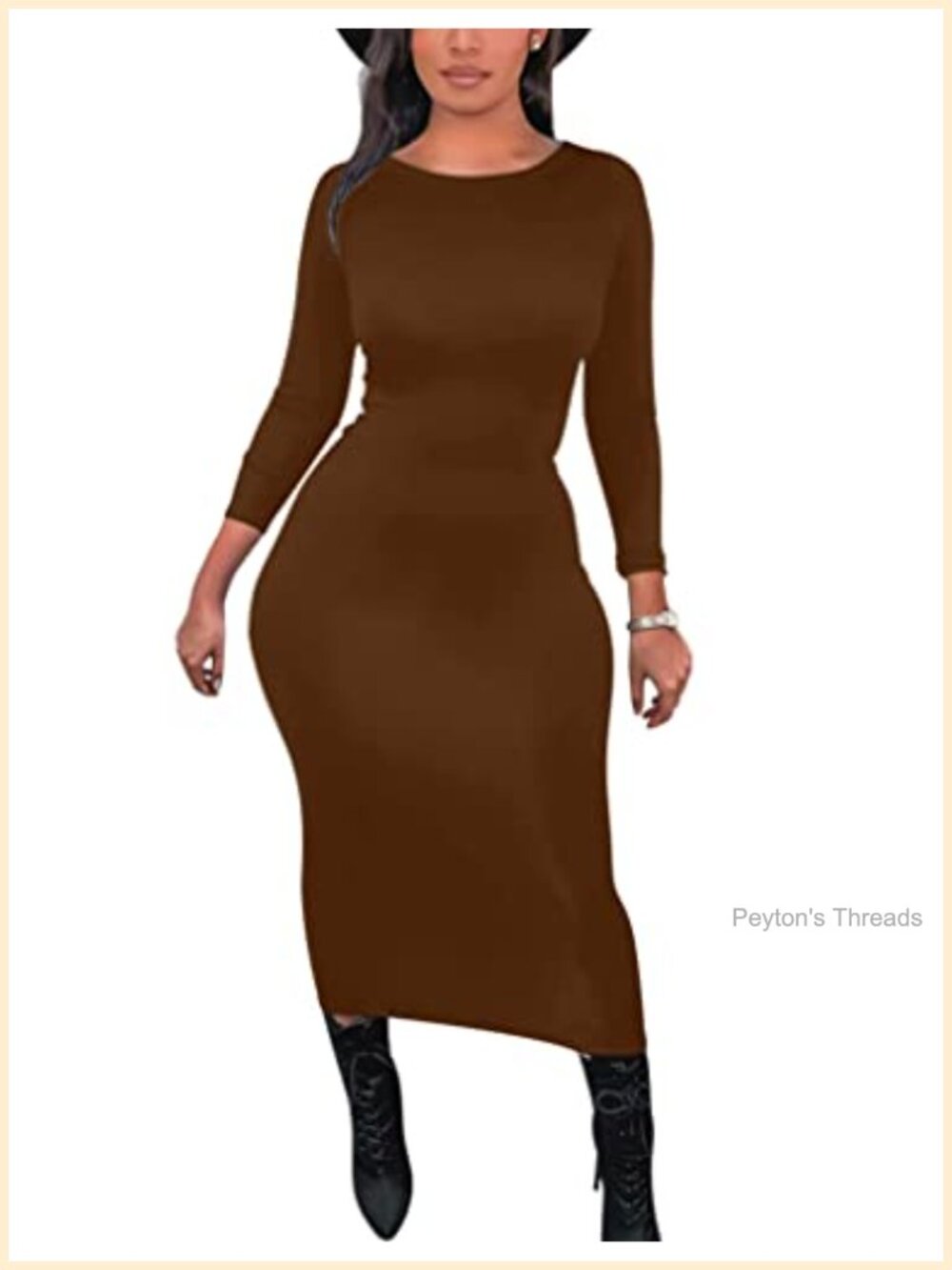 Casual Bodycon Long Sleeve Midi Pencil Dress Back Zipper Crew Neck Tight